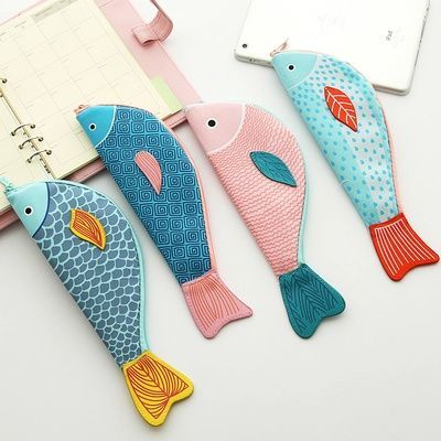 娜娜家小清新鱼形化妆品文具收纳袋创意文艺和风笔帘帆布拉链笔袋-淘宝网