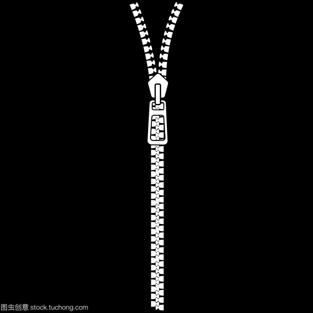 拉链.在黑色背景上被隔离。配件和衣服元素。矢量
